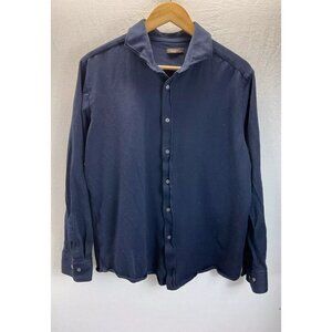 J‎ McLaughlin size L Navy Long Sleeve Jersey Knit Button Up Blouse Shirt Career